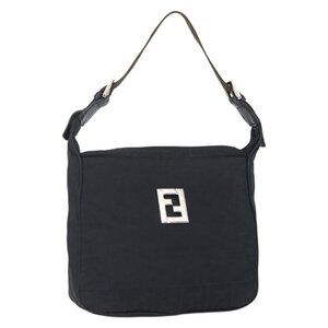 Authentic FENDI Zucca Canvas Shoulder Bag Black Silver